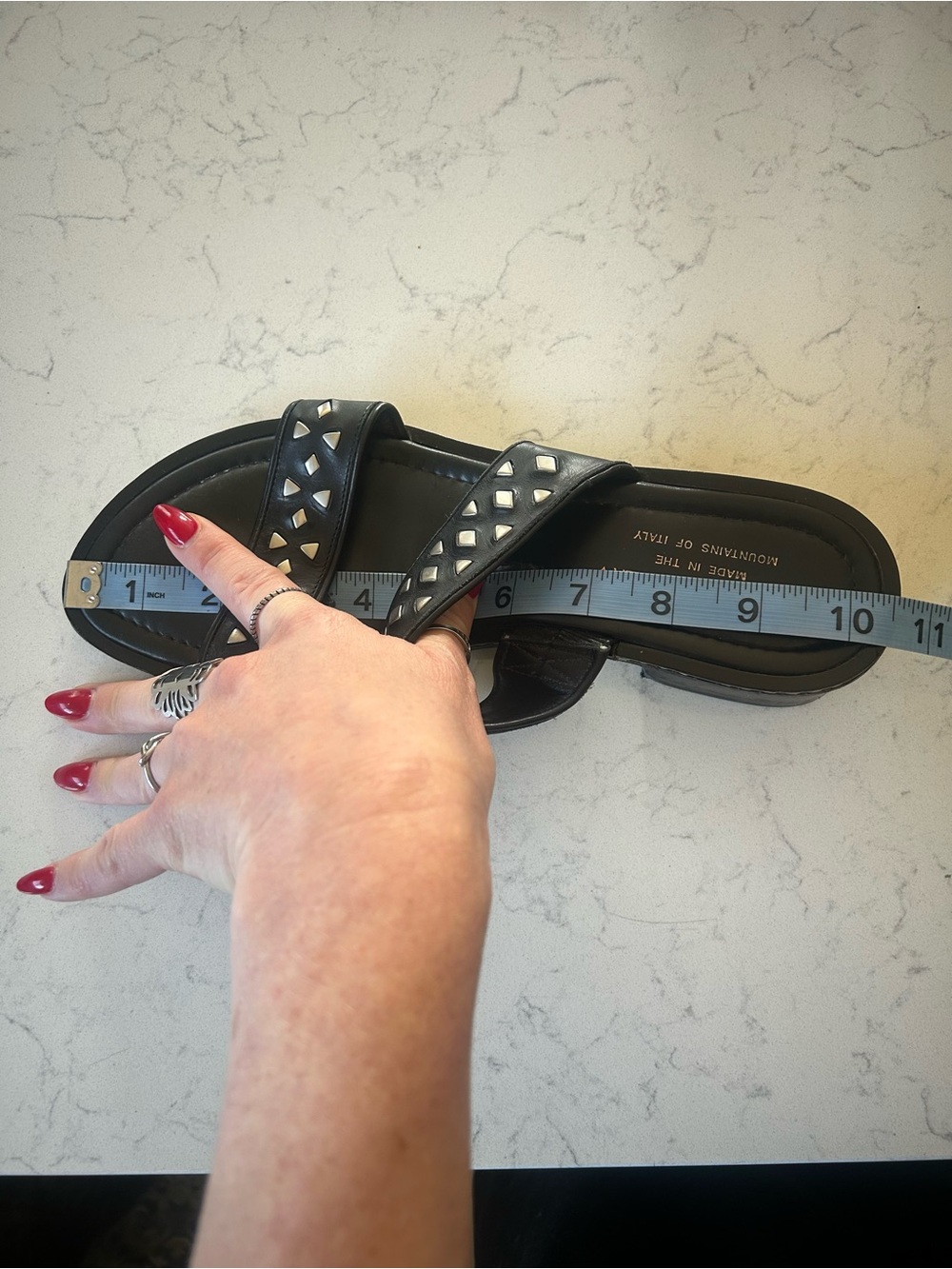 Donald J. Pliner Black Italian Leather Studded Double Strap Low Heel Sandals - Picture 15 of 16